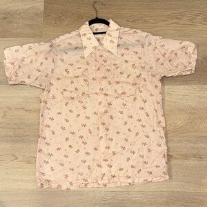 Vintage Men's Silk Button Down Shirt -Light Pink w/red & brown pattern XL?